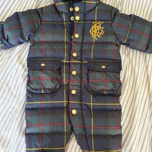 NWT Polo Ralph Lauren Plaid Baby Hooded Bunting - 3M